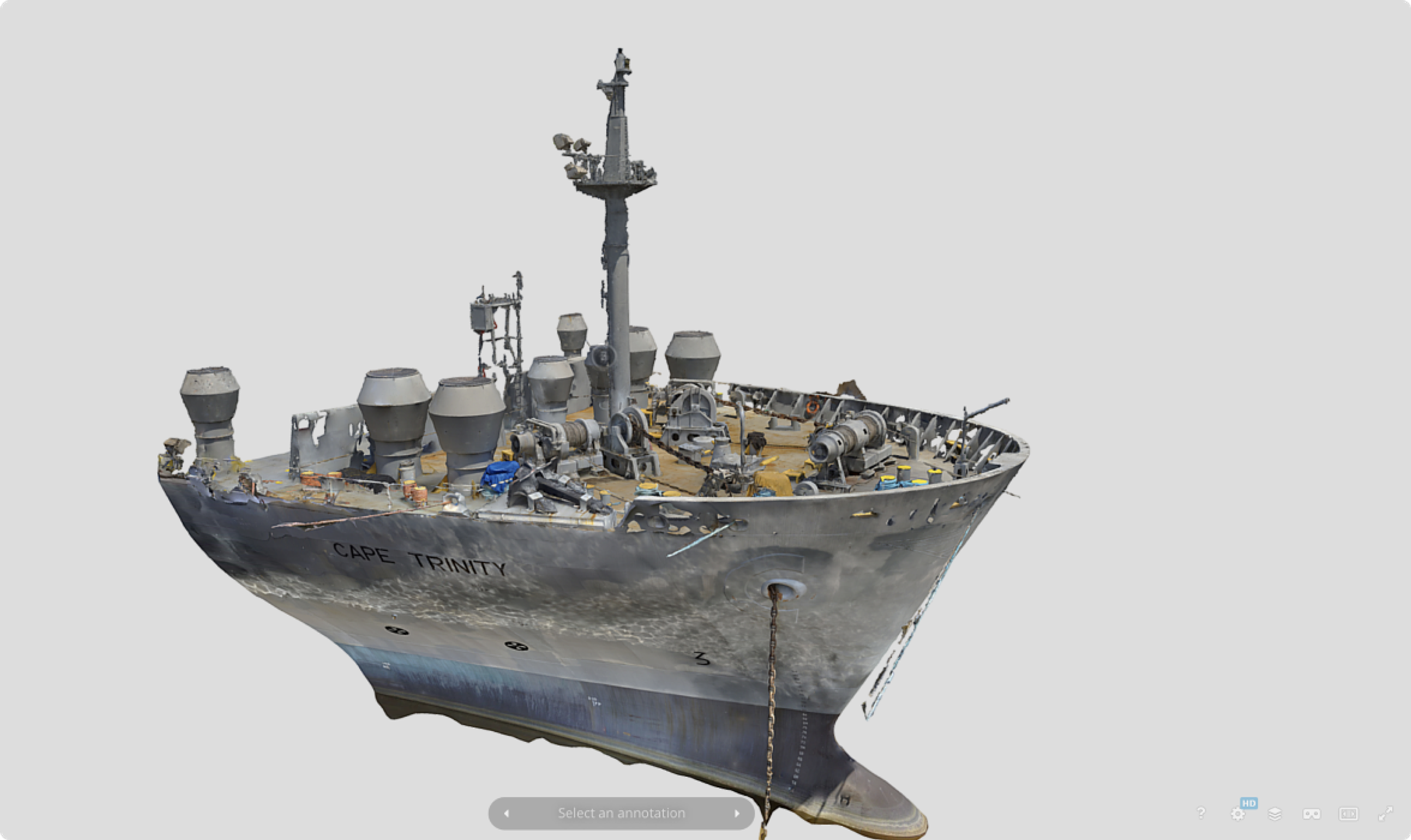 image of 3D model of a ship created with data captured with Skydio 3D Scan drone software