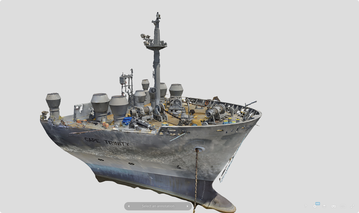 image of 3D model of a ship created with data captured with Skydio 3D Scan drone software