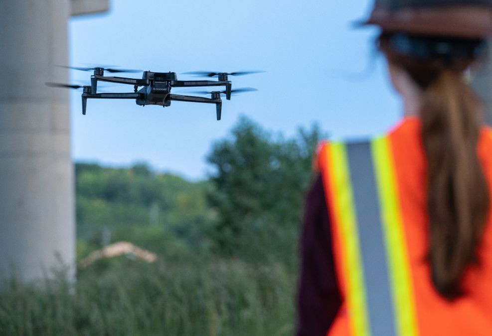 Inspectors training on flying a Skydio drone