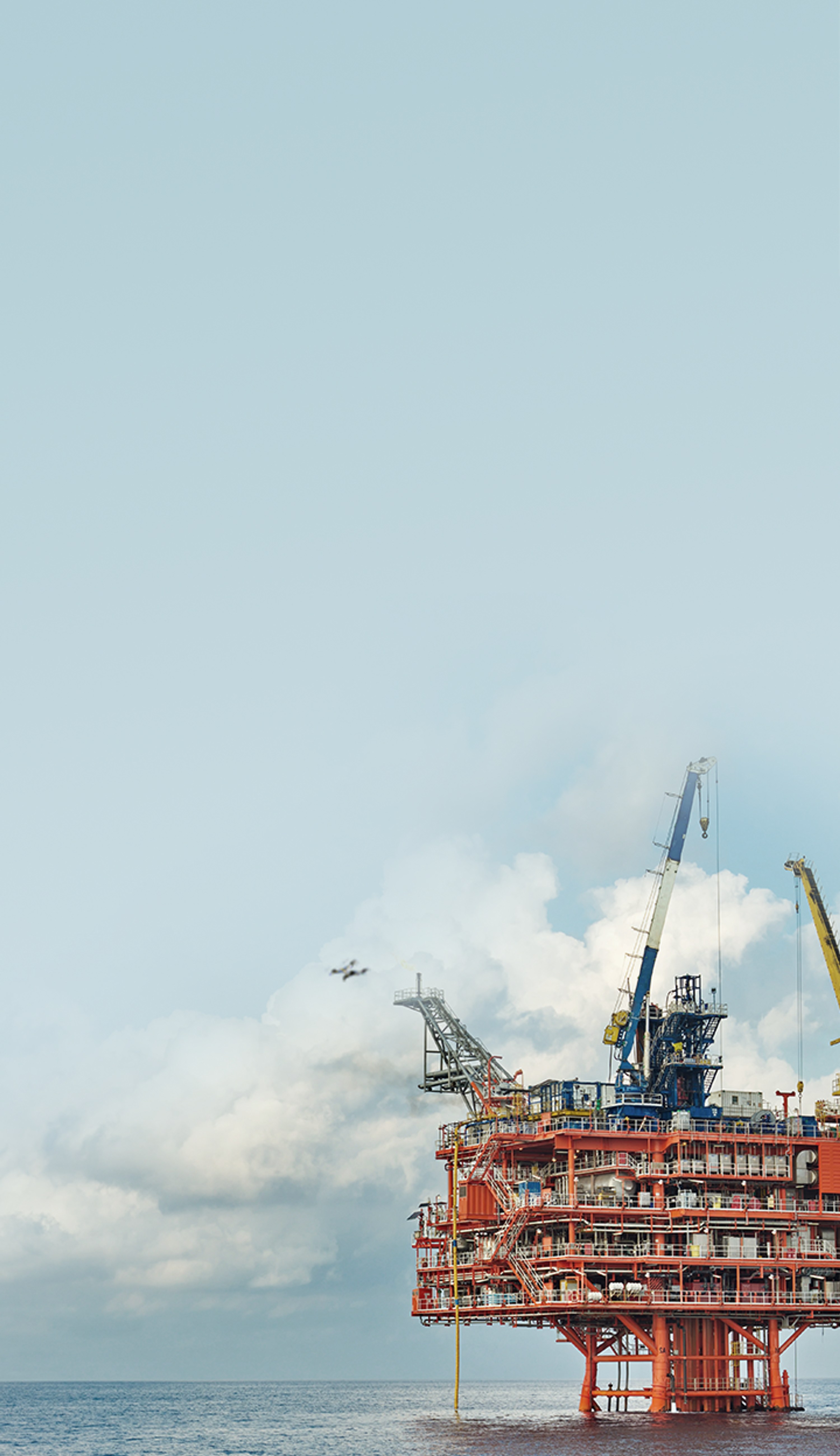 Skydio drone flying over an oil rig
