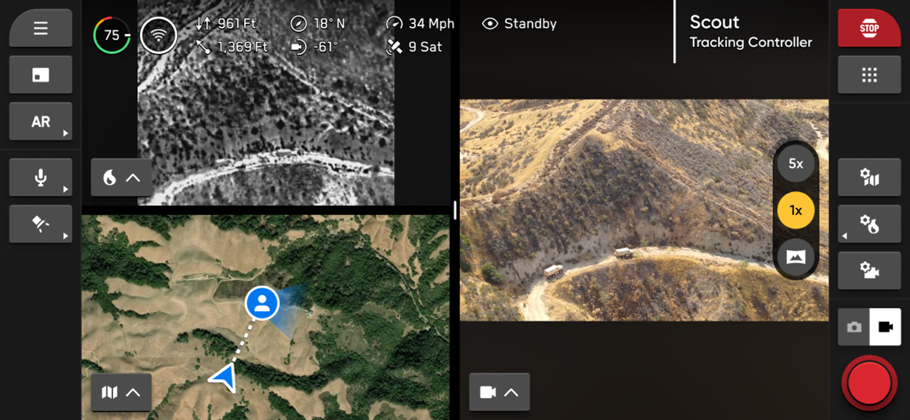 image from Skydio drone controller showing live stream of convoy 