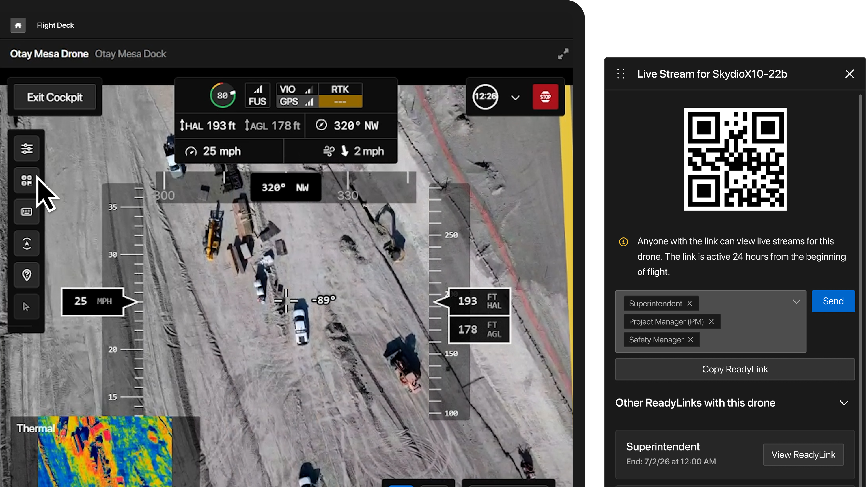 Skydio Cloud Liveview of construction site with Readylink capato share view with project manager 