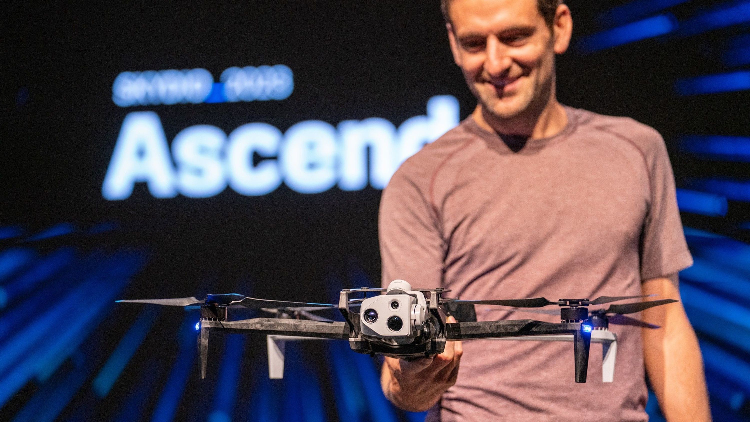 Skydio CEO Adam Bry with Skydio X10 drone at Ascend