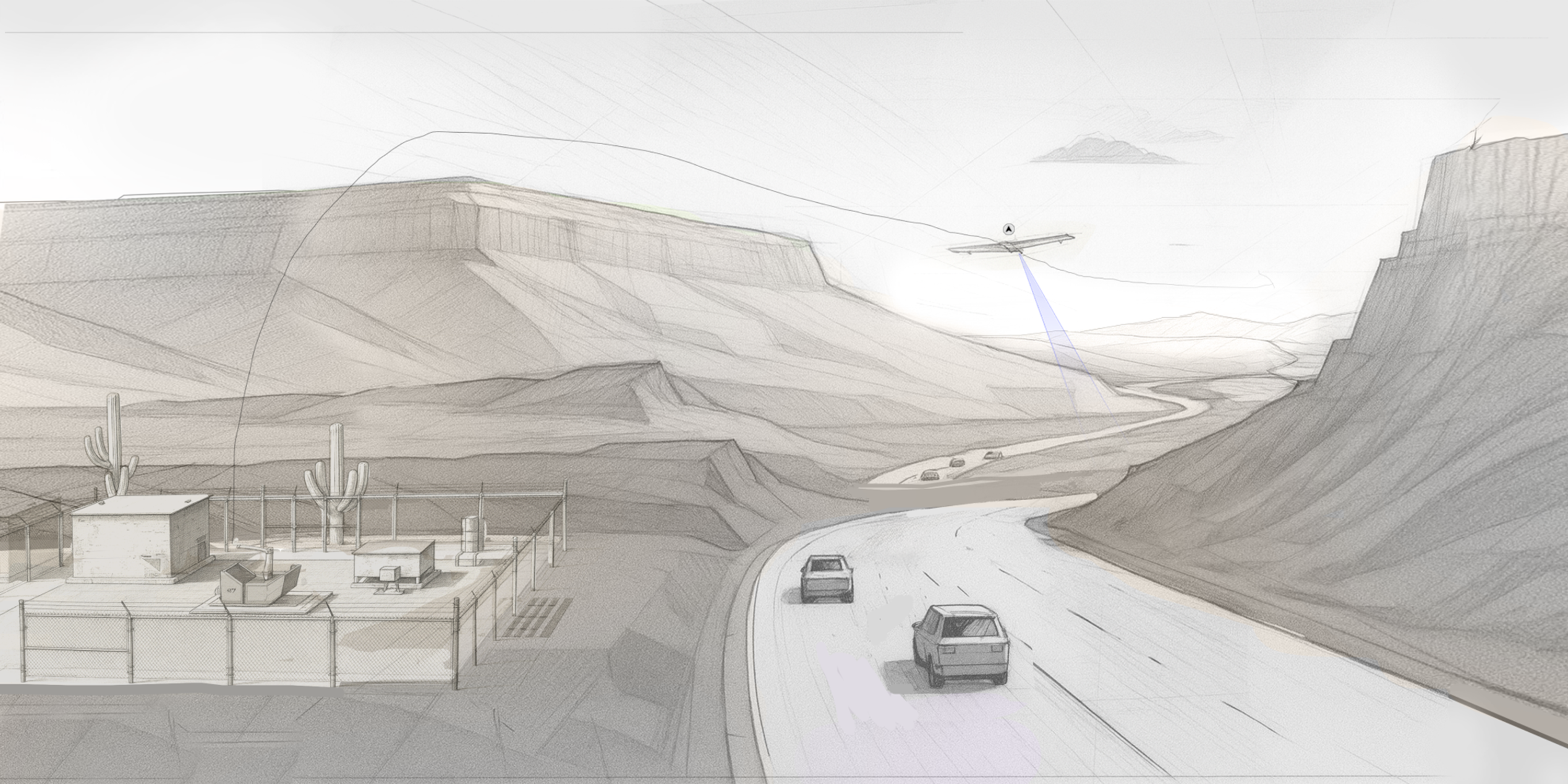 F10 concept inspecting highway in  the desert 