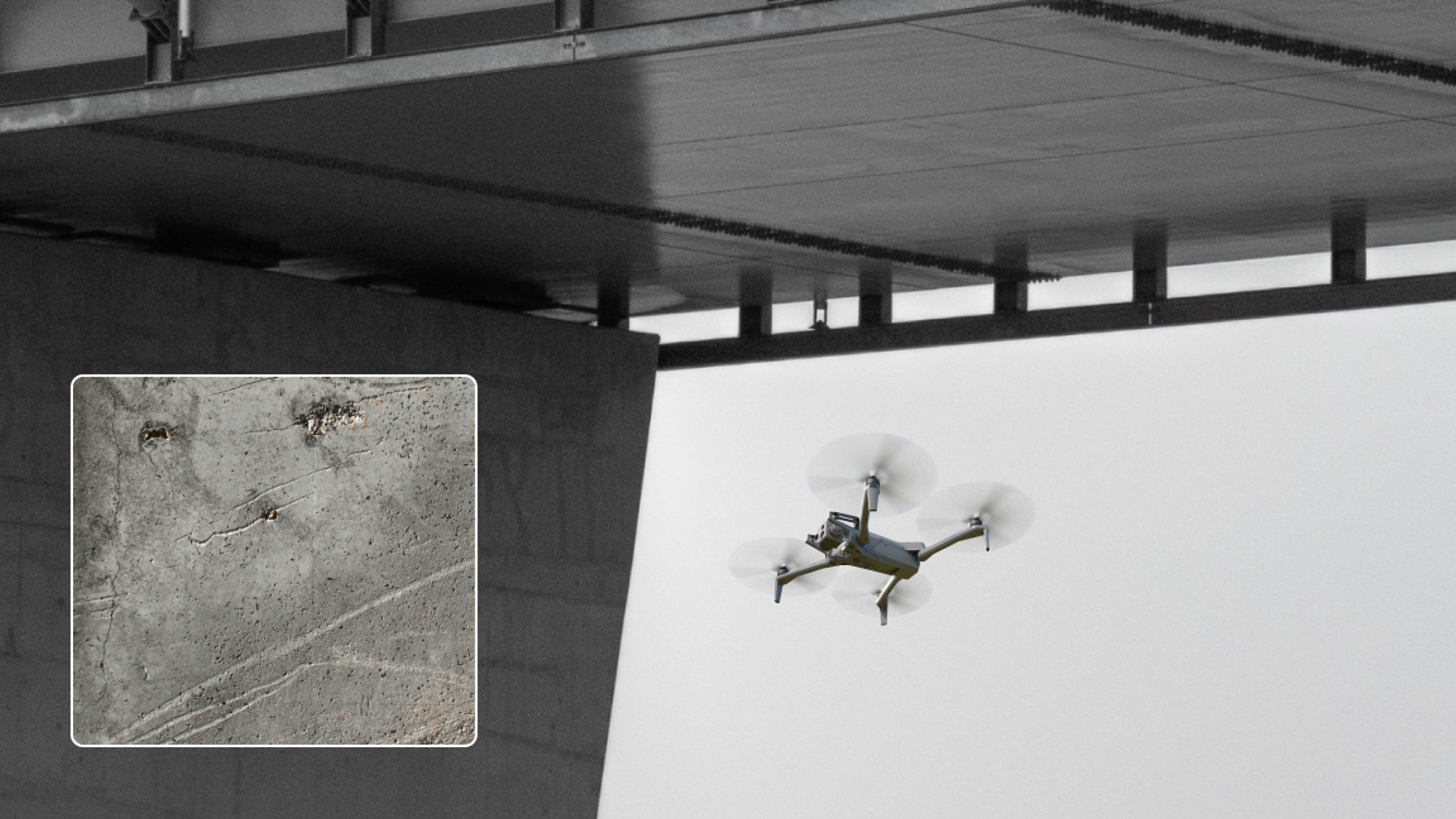Skydio inspection drone capture of damage to cement supports for a bride