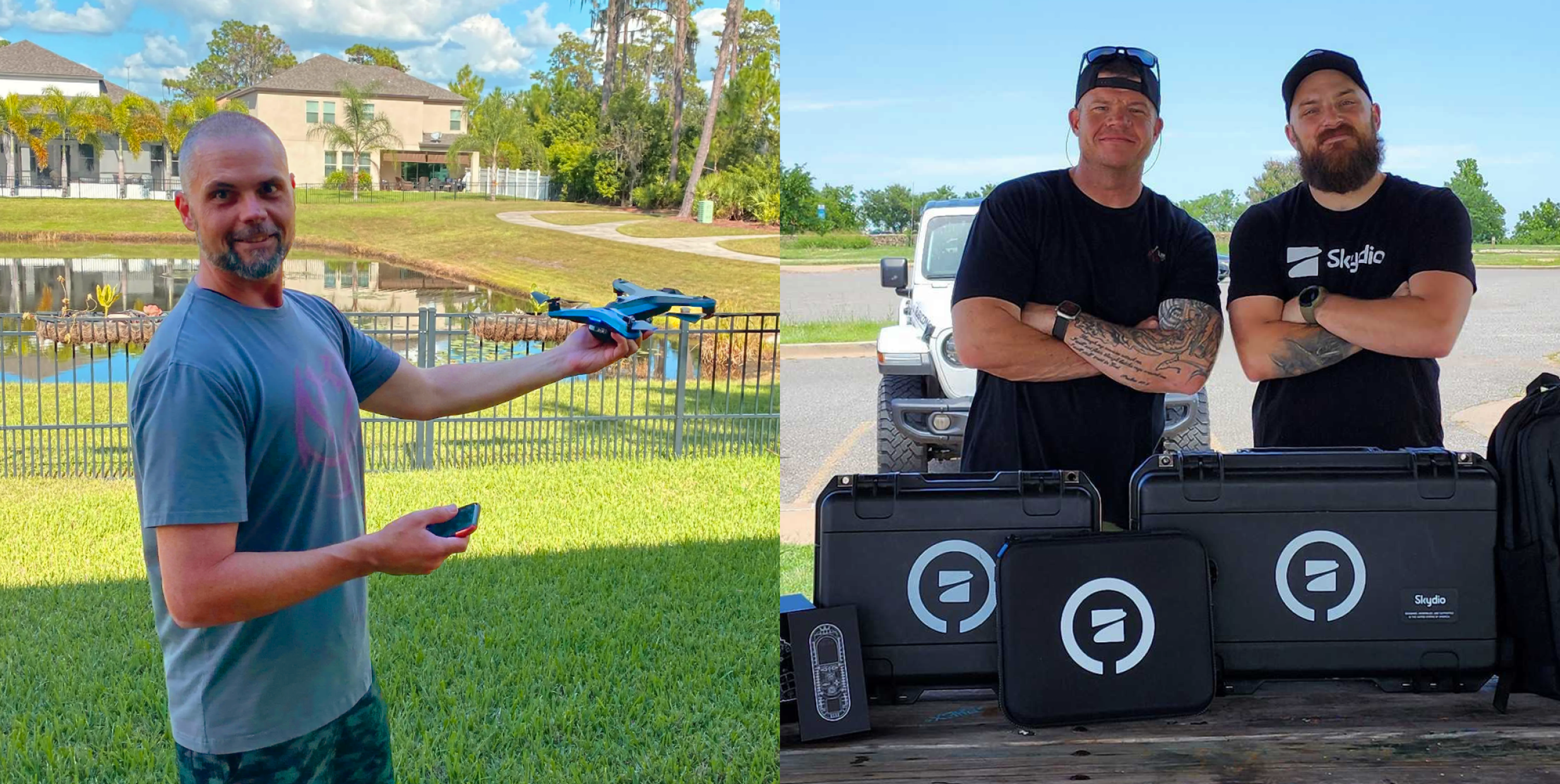 men with Skydio drones in hand and in cases
