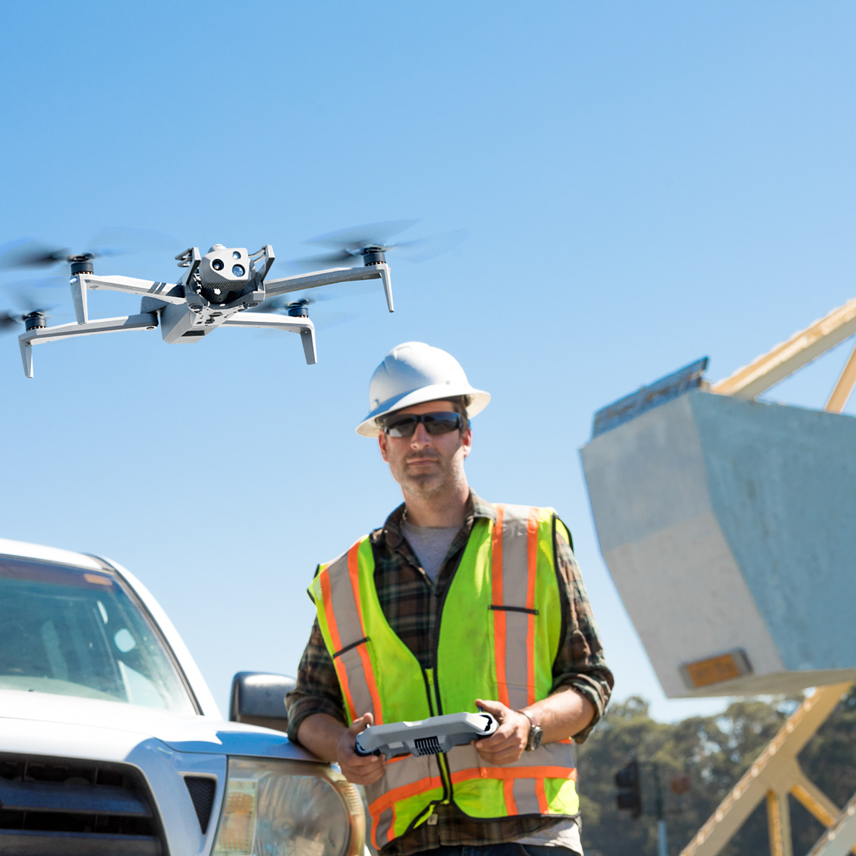 Construction drone flying a skydio X10 easily and quickly