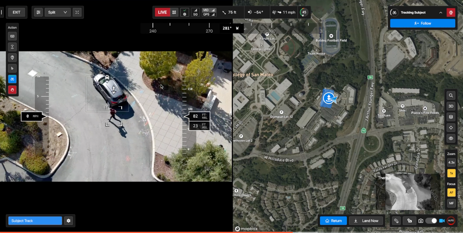 user interface of DFR Command with Skydio Shadow detecting