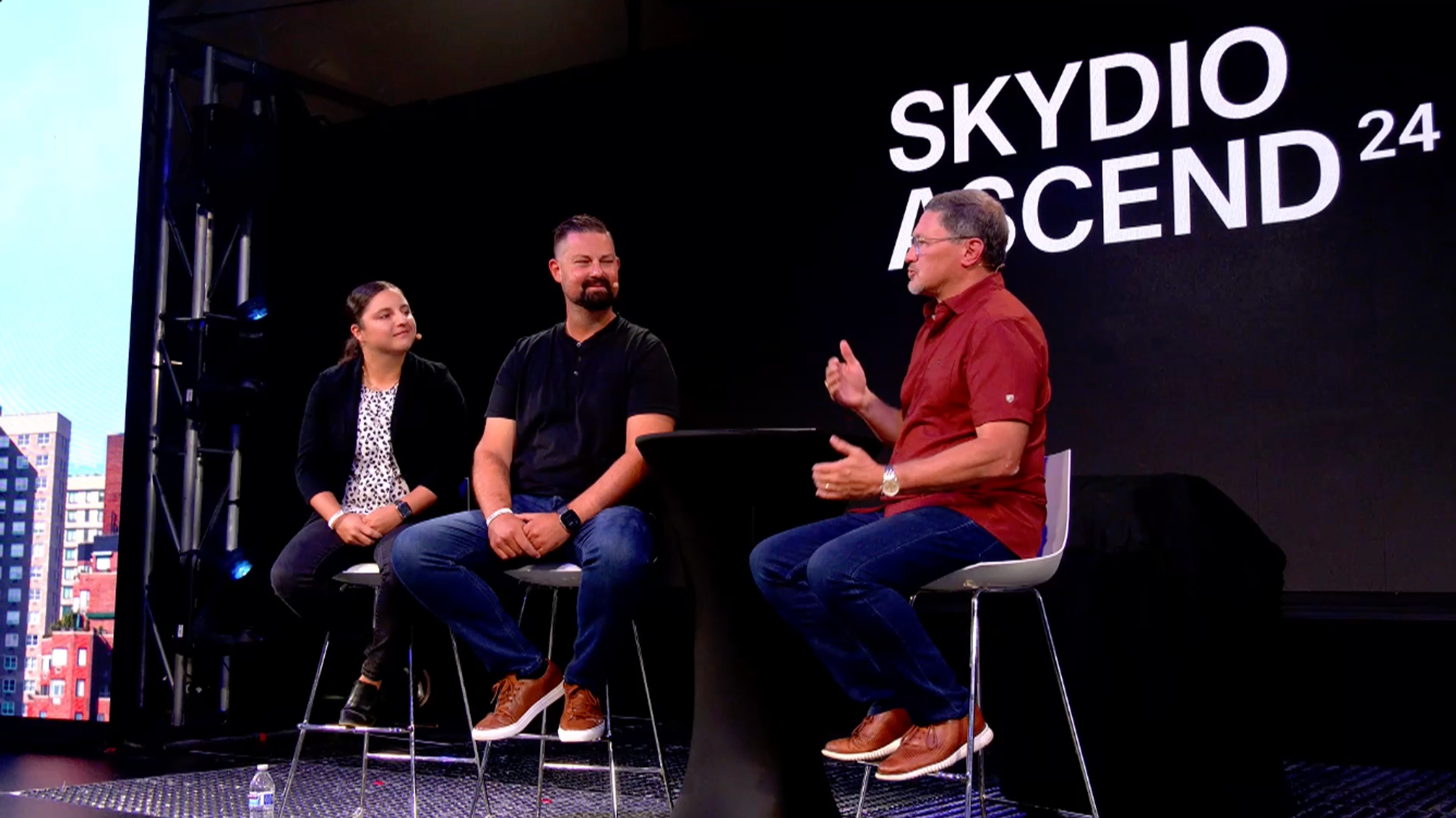 Skydio CRO Callan Carpenter speaking with customers on stage at Skydio Ascend 24
