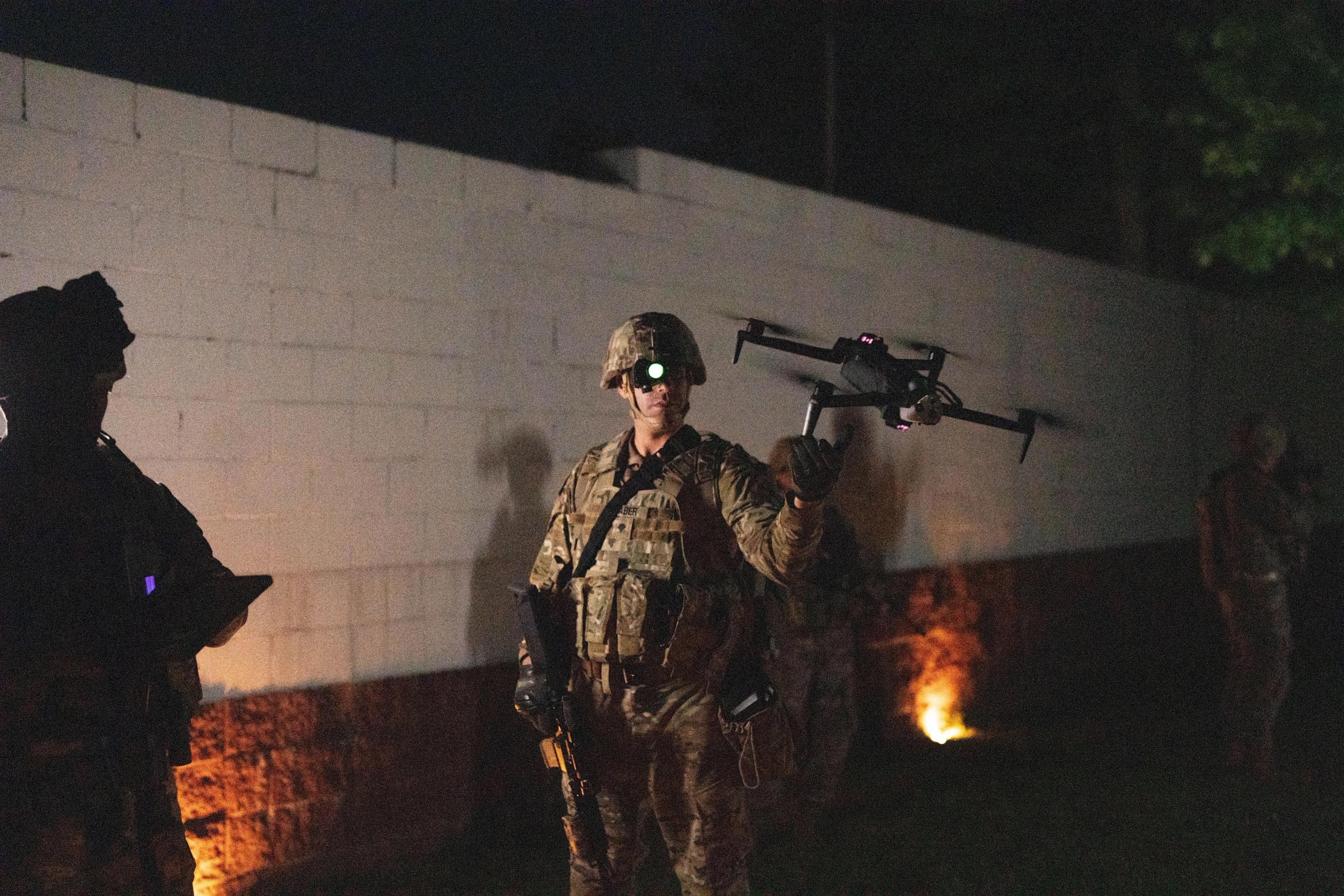 soldier flying Skydio X10D autonomous drone