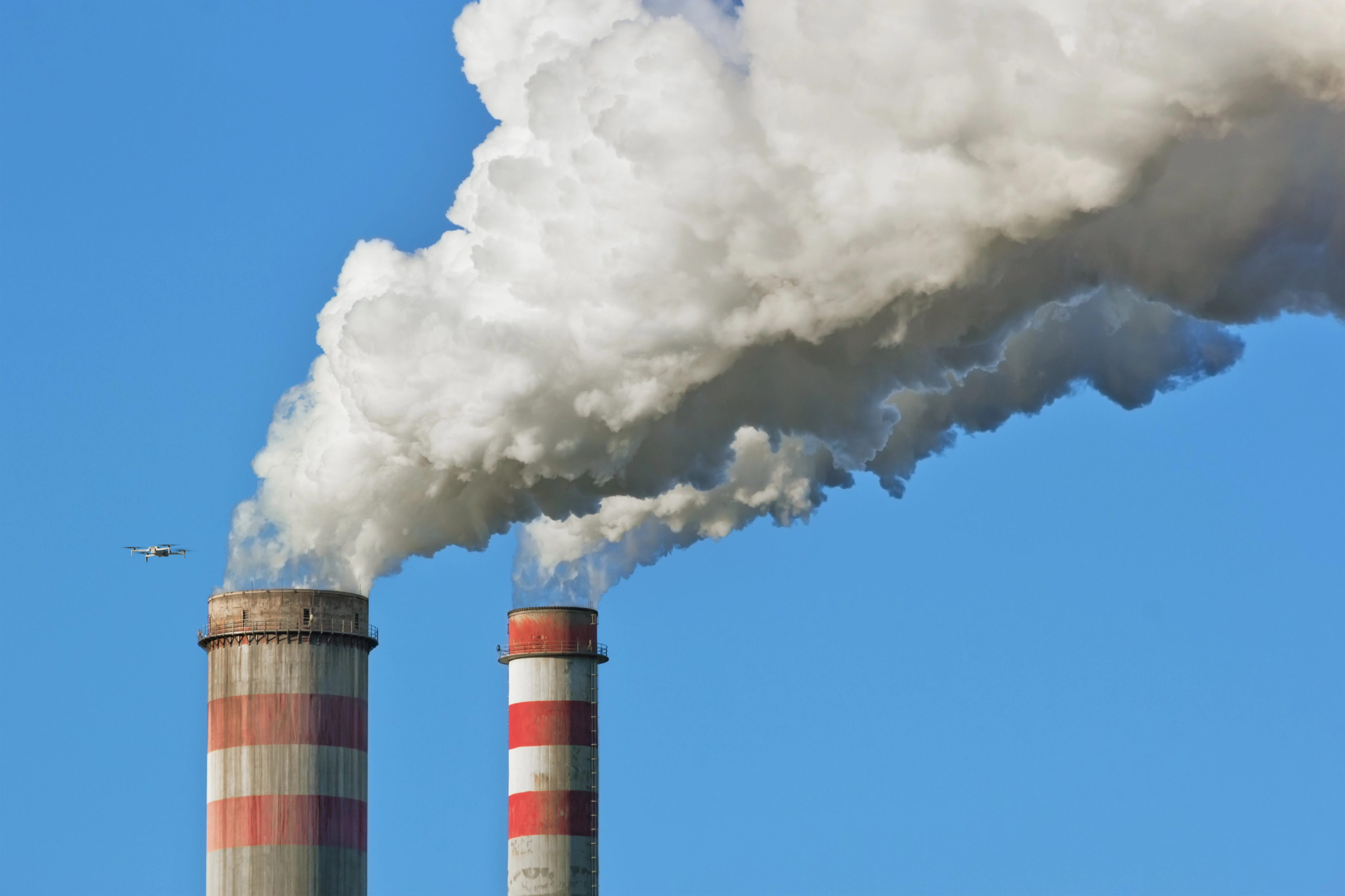 Skydio X10 Drone Inspecting boilers and smokestack at power plant