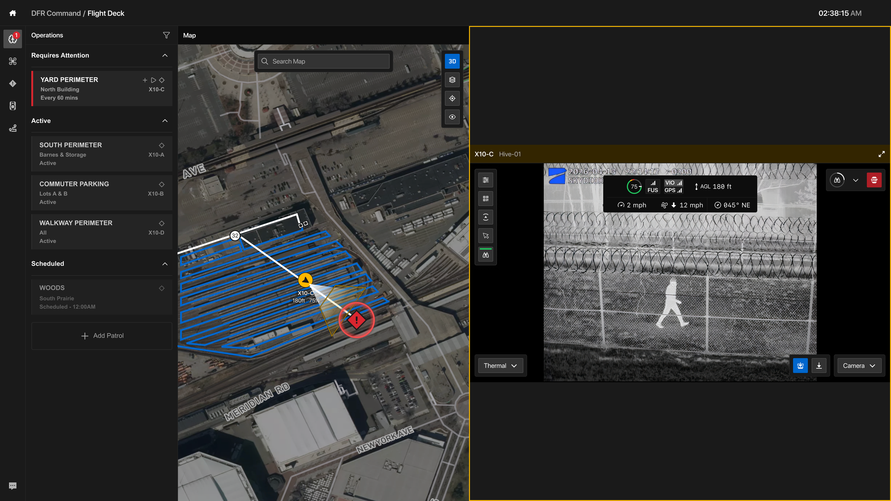 Skydio DFR Command sensor triggered alert at train yard Skydio X10 responds