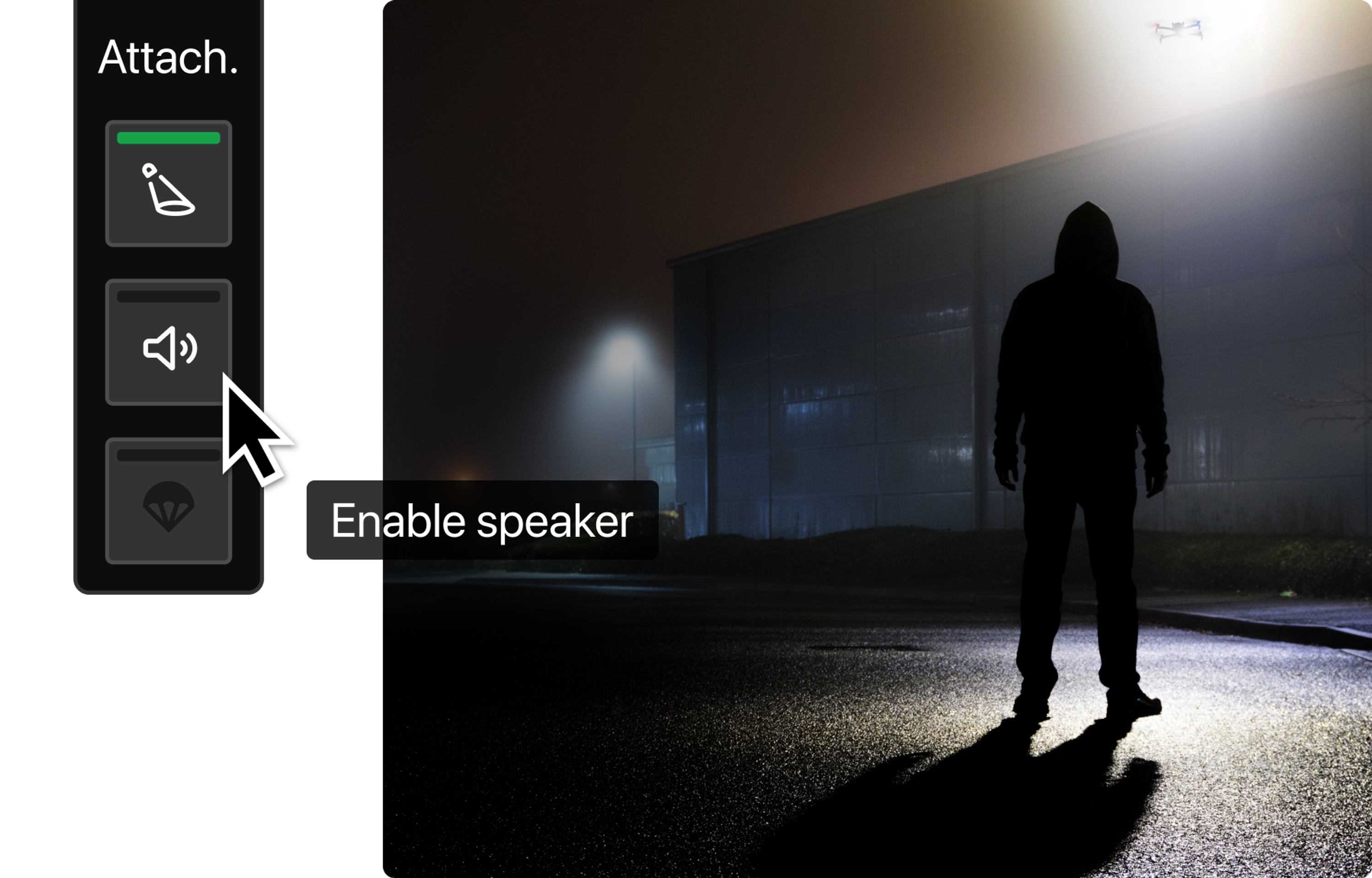 Skydio Drone deters suspicious trespasser using spotlight and speaker attachments