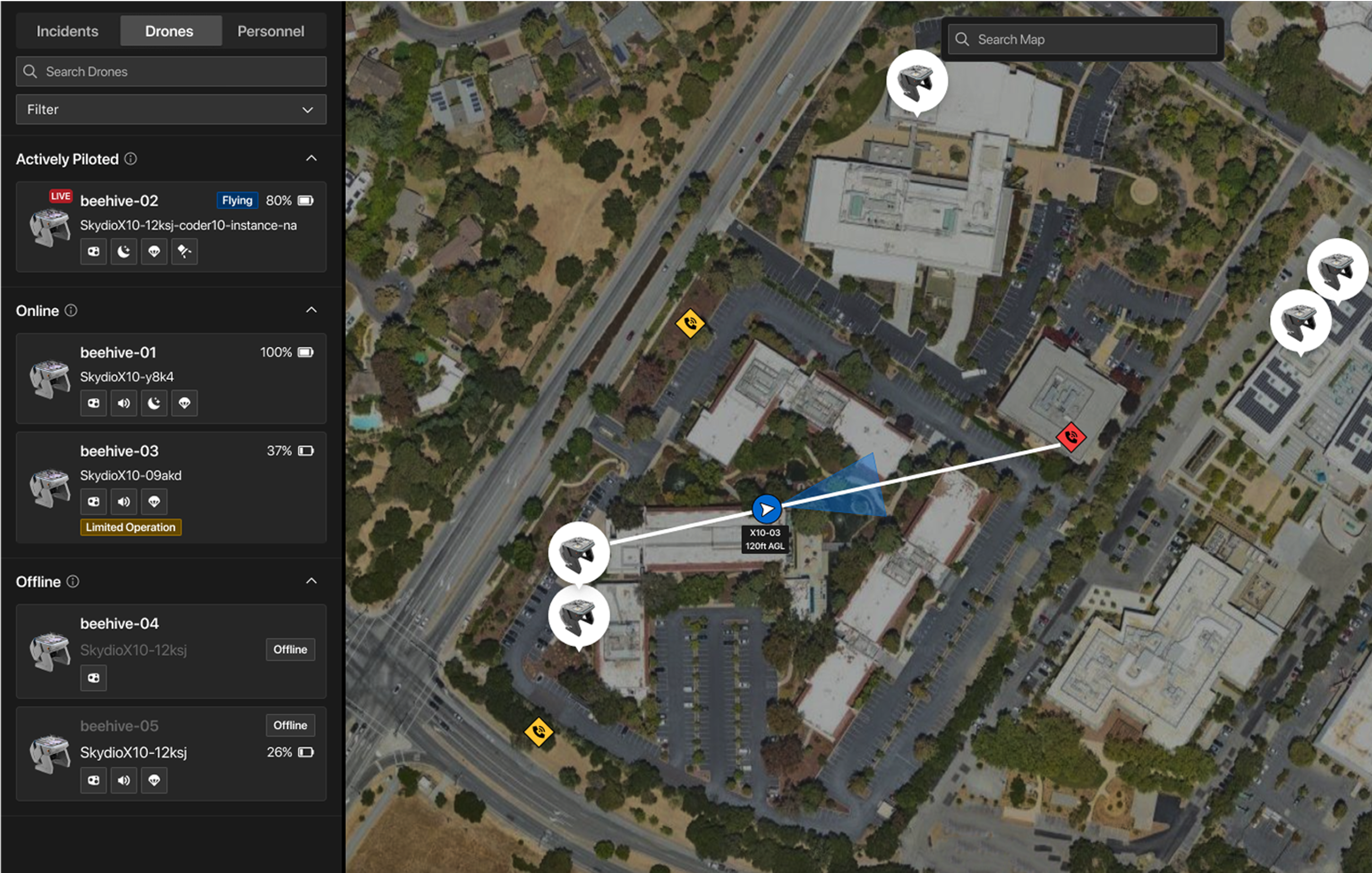Docks positioned on locations with Drones ready to fly at moments notics