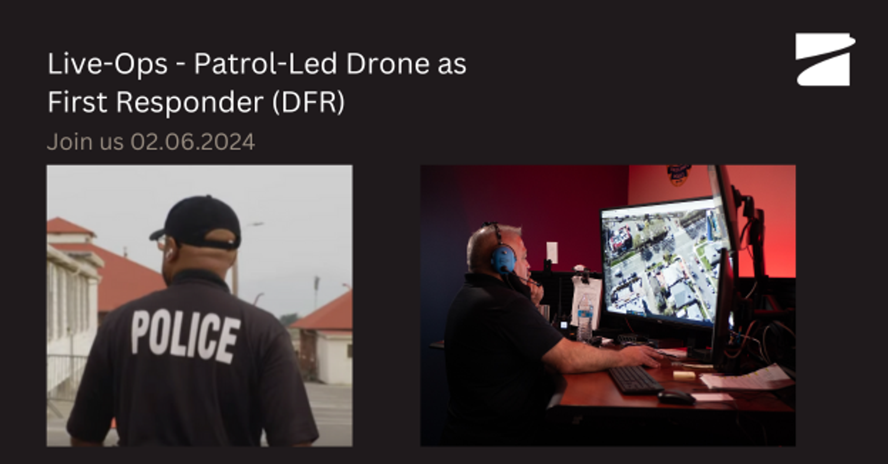 image promoting a webinar about Patrol-Led Drone as First Responder (DFR) with Skydio