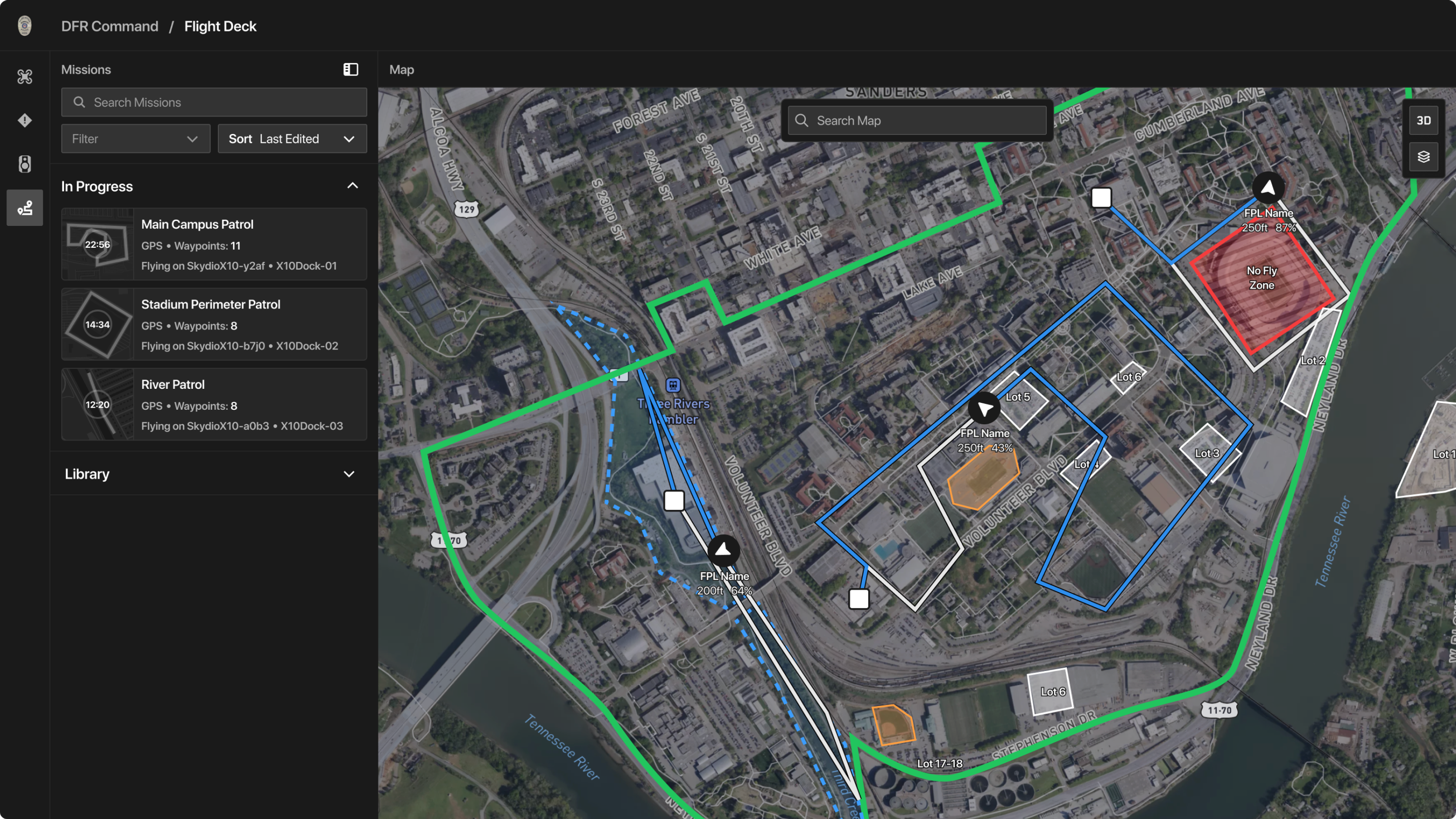 Skydio DFR Command, Mission planning to patrol campus routinely and help mitigate incidents