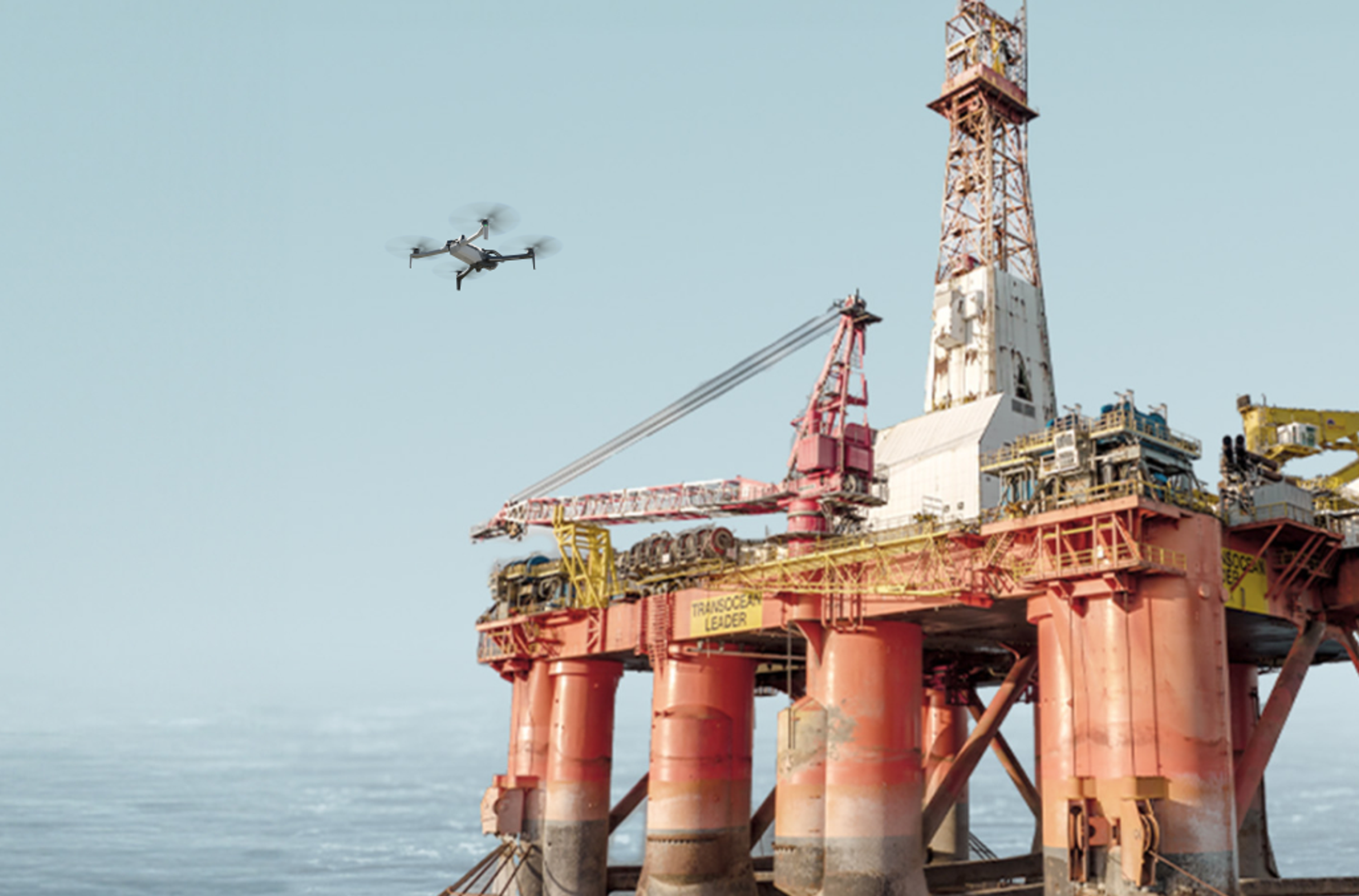 Skydio X10 drone flying near oil platform 