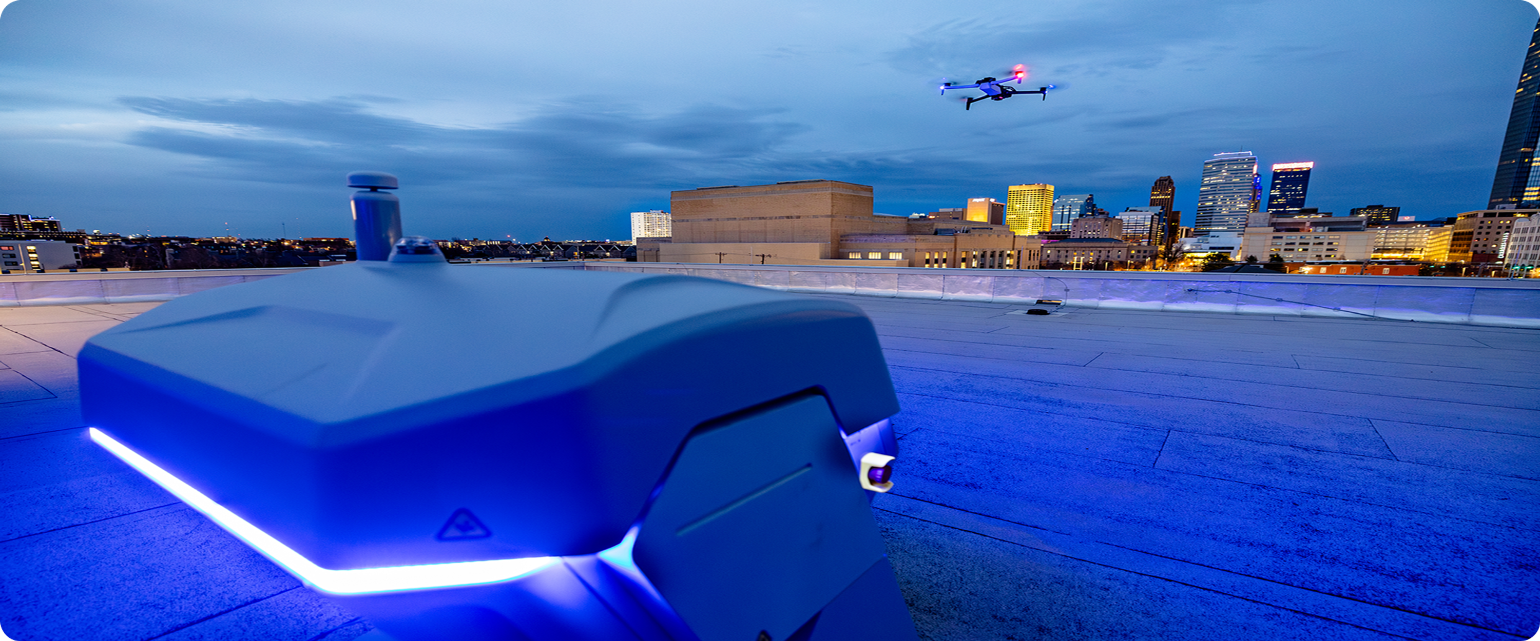 Skydio X10 flying over city 