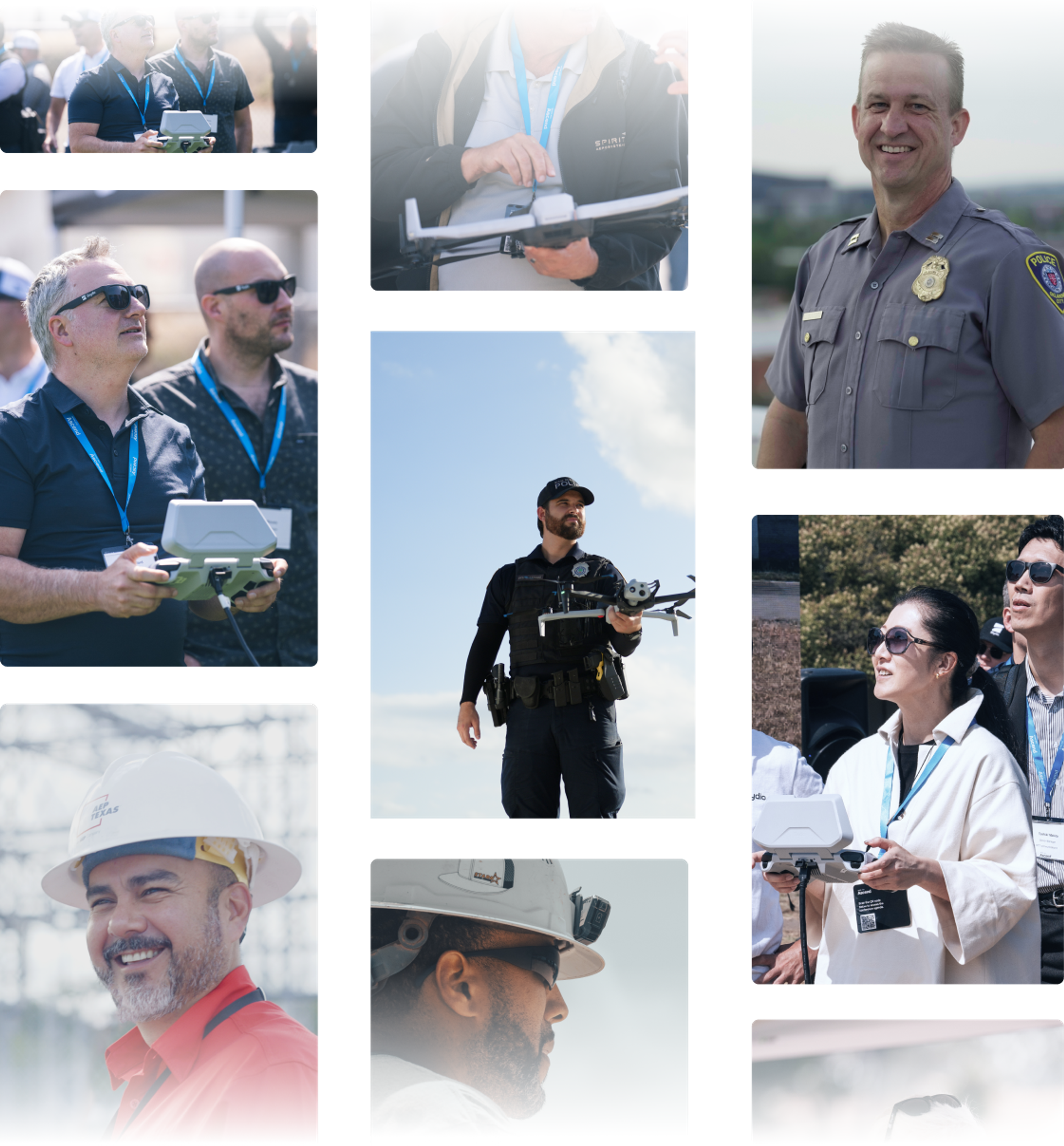 Masonry grid of people using Skydio drones