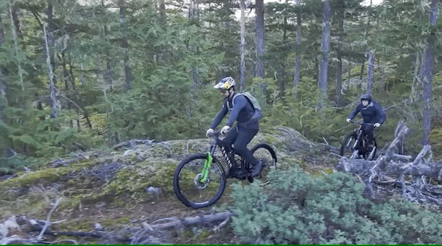 Darren and Skydio 2 riding through the woods