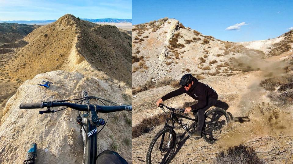 Downhill mountain biking follow drone