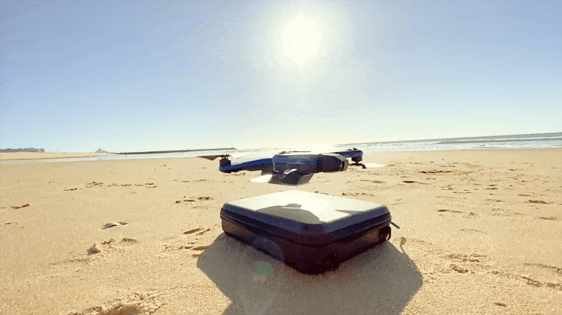 Skydio 2 launching from case at beach