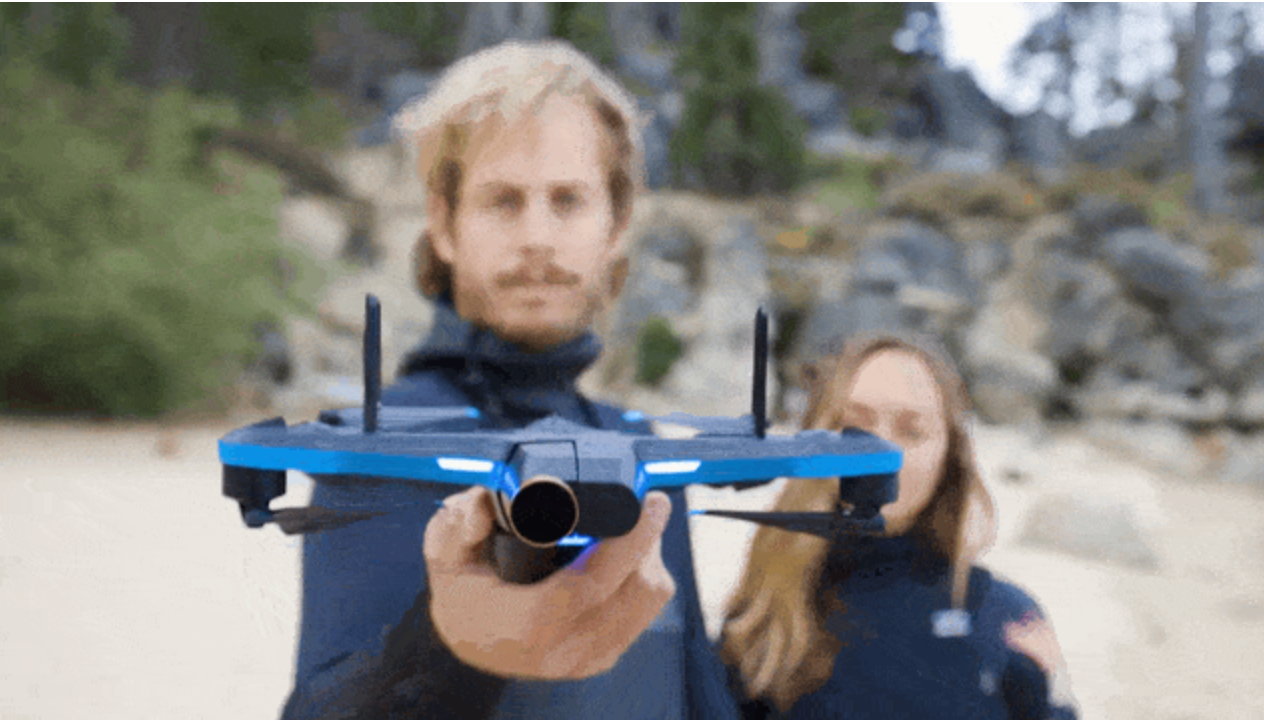 Skydio drone launching from hand