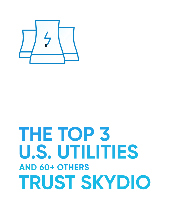 power station icon with text 'the top 3 U.S. utilities trust Skydio'