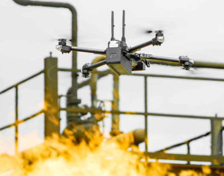 Skydio X2 drone being used in fire fighting.
