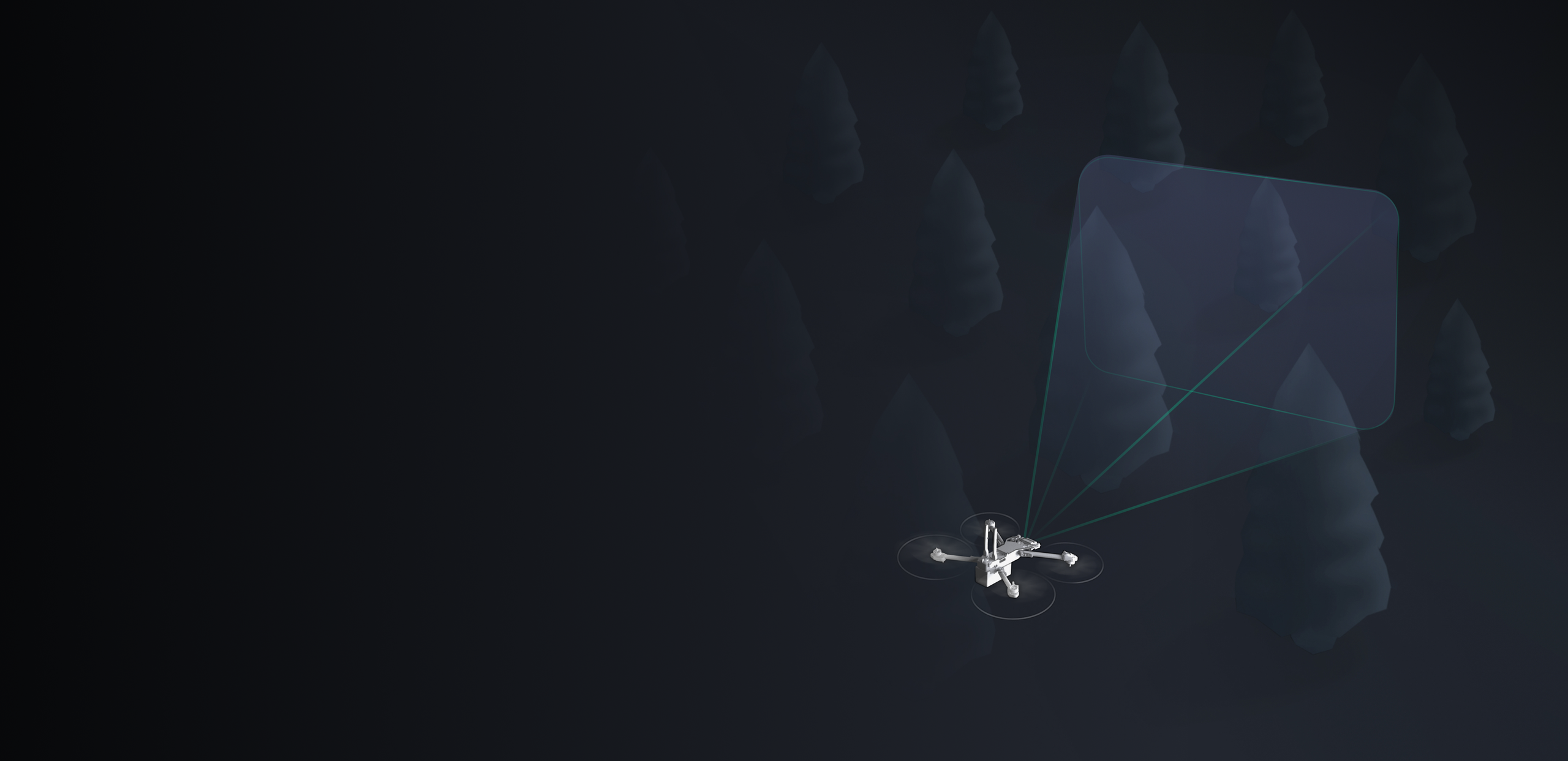 illustration of skydio drone searching forested area