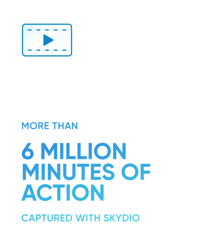 film icon with text 'more than 6 million minutes of action captured with Skydio'