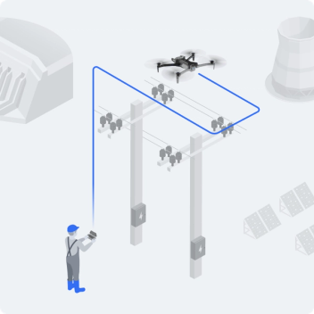 illustration of skydio x10 flying around power lines