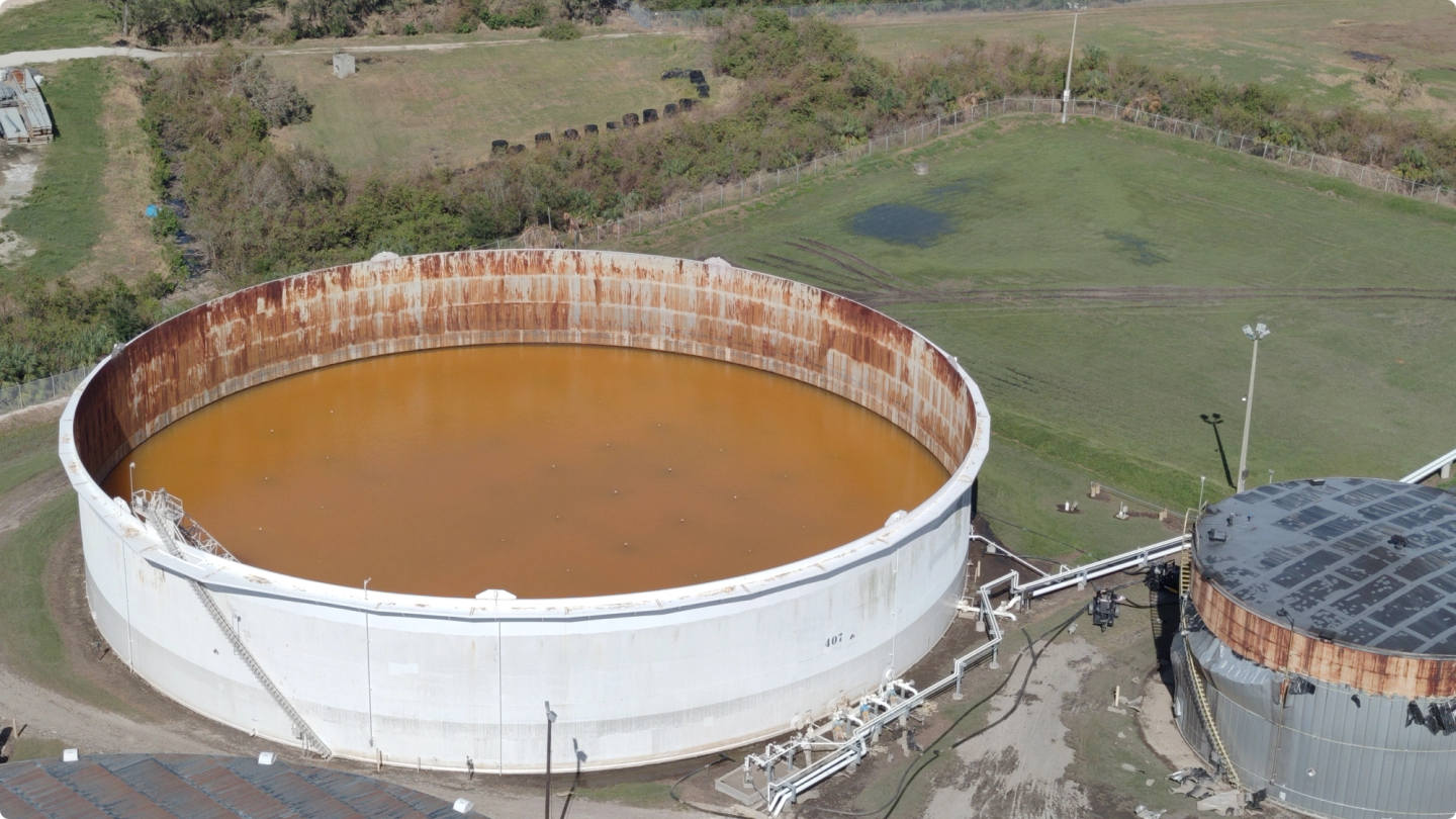 Skydio X10 and Remote ops surveying damage to fuel storage tanks terminal in Port Manatee