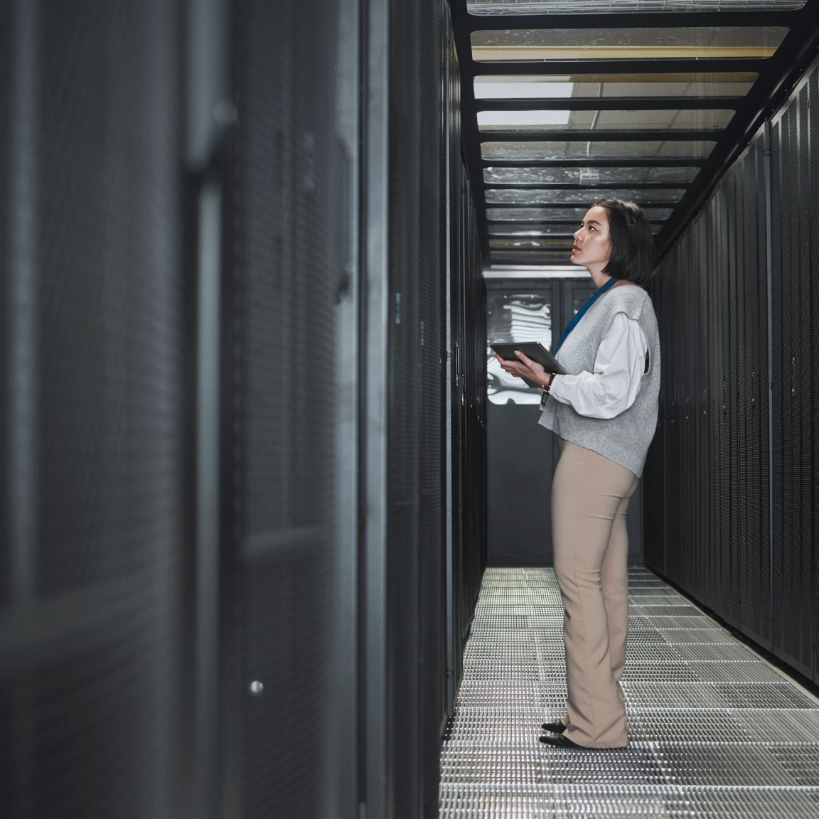 person in server room