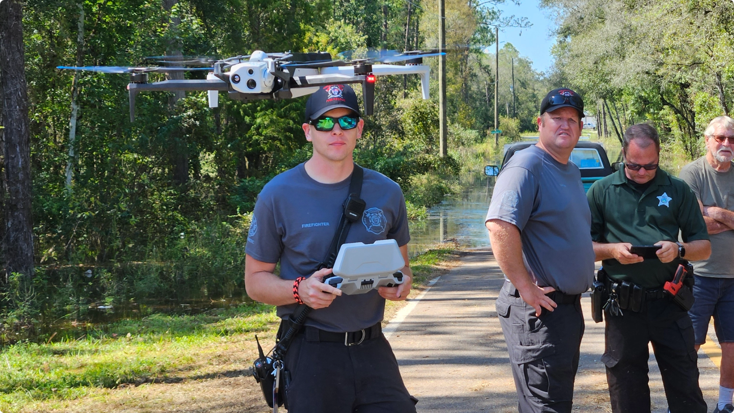 Emergency response team launching Skydio X10 drone