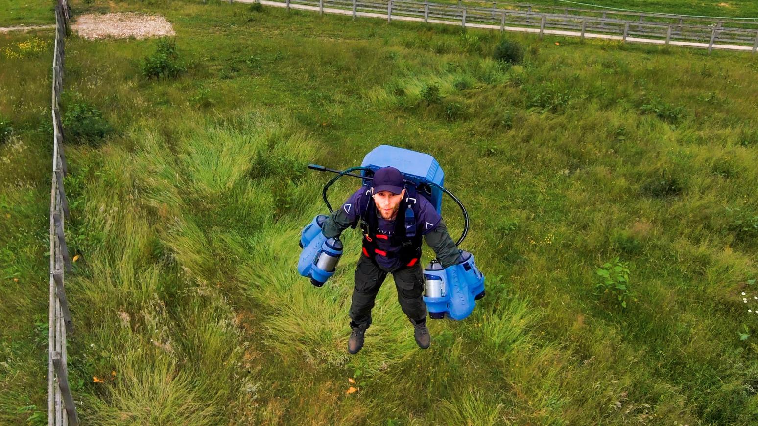 Richard Browning filming live demo of jet suit with Skydio 2