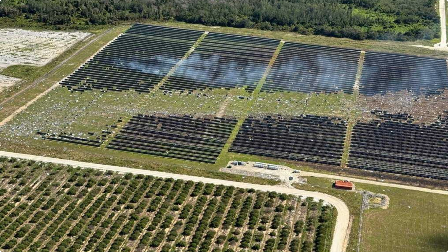 Surveying damage to a large Duke Energy Solar farm in Lake Placid, Florida after a tornado passed through