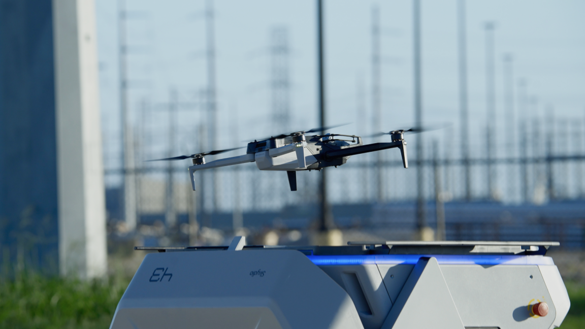 Skydio Dock for X10 positioned at substation and drone launching