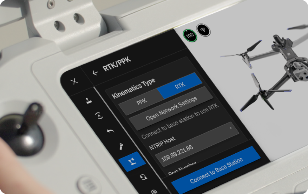 aerial image of Skydio X10 drone controller UI with kinematics settings