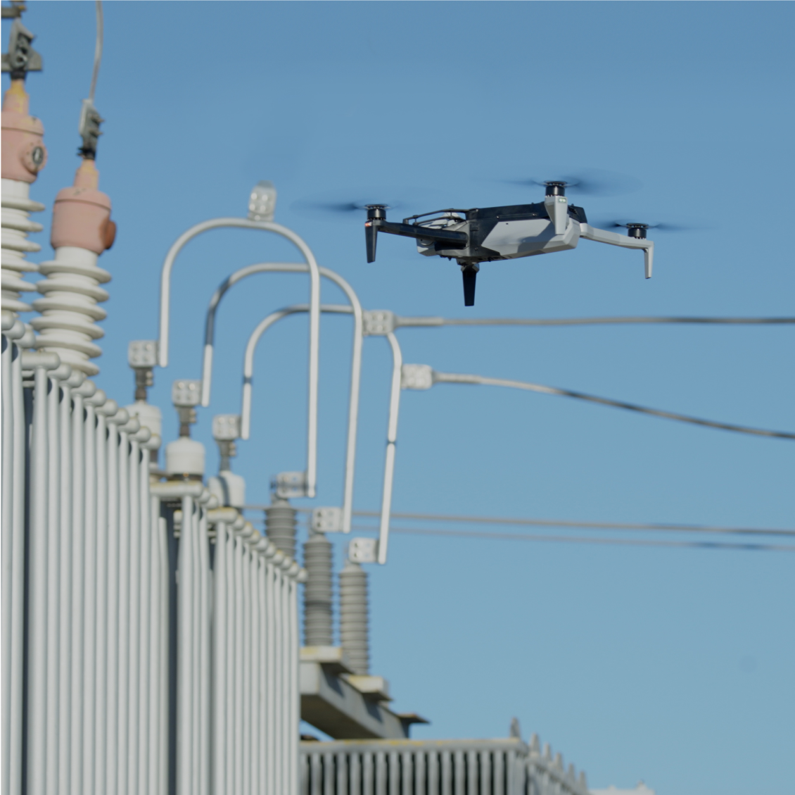 Skydio X2 drone remotely inspecting a power substation facility