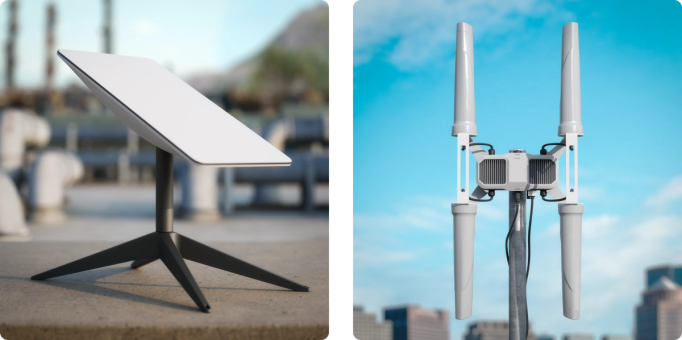 starlink on the left and 5g antenna on the right