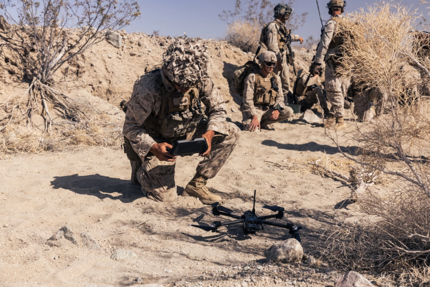 Operator prepares Skydio drone for deployment