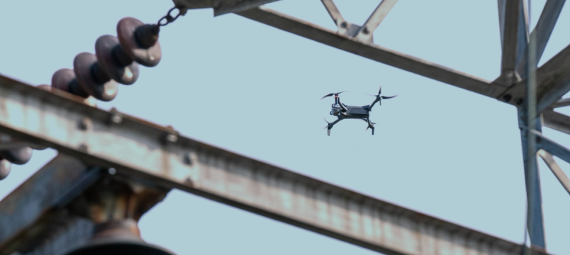 skydio drone flowering around a substation