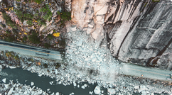 Aerial photo of landslide on roadway