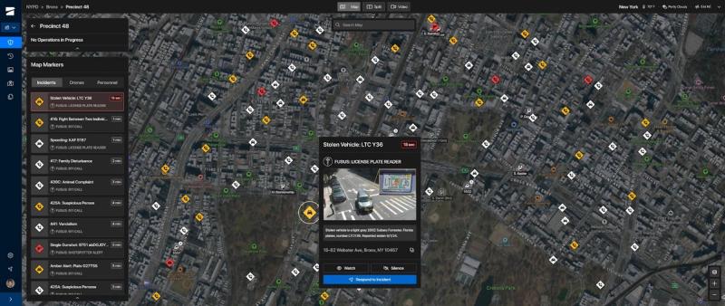 DFR Command user interface with overhead view of city