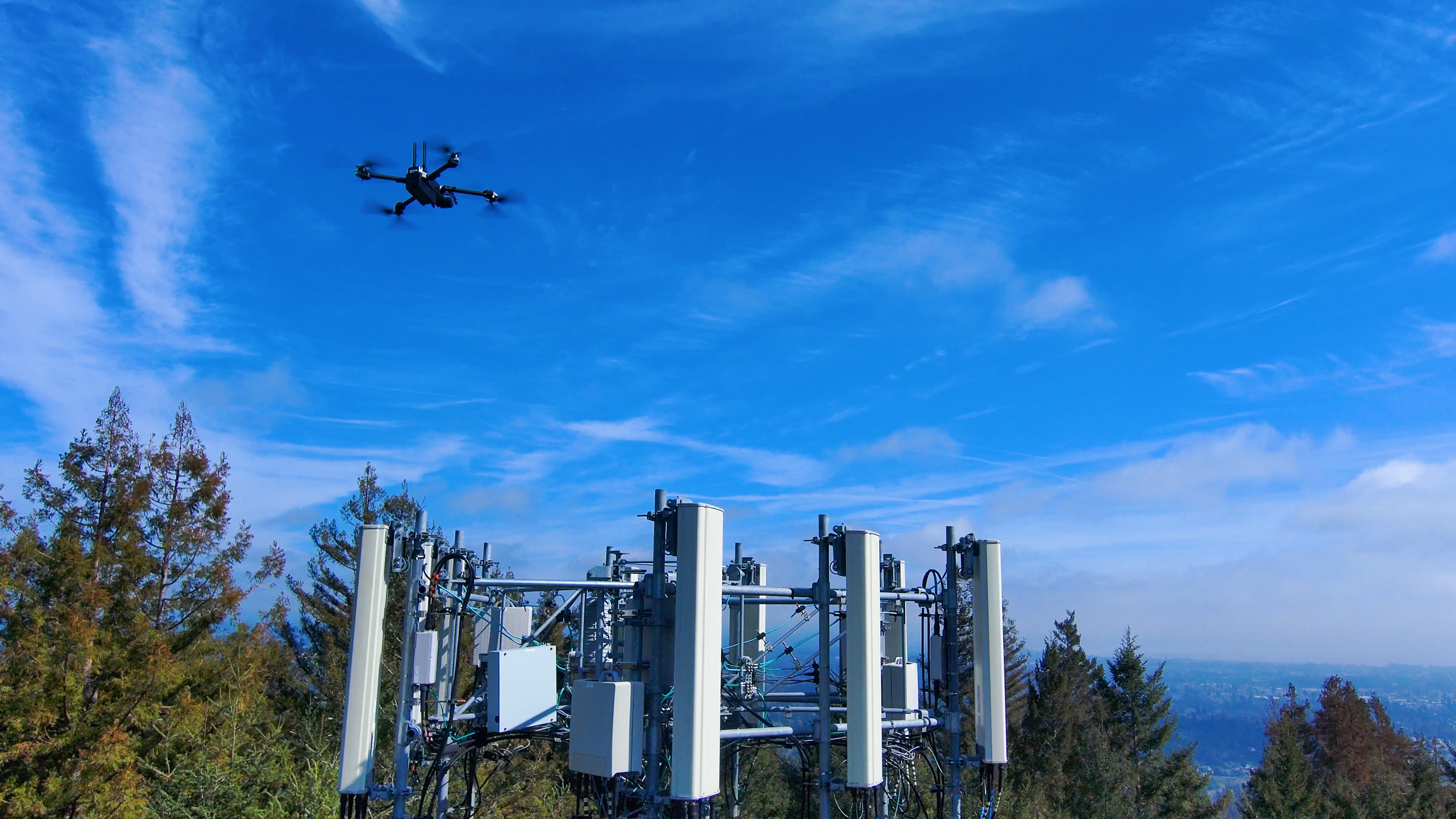 Skydio X2 above a cell tower