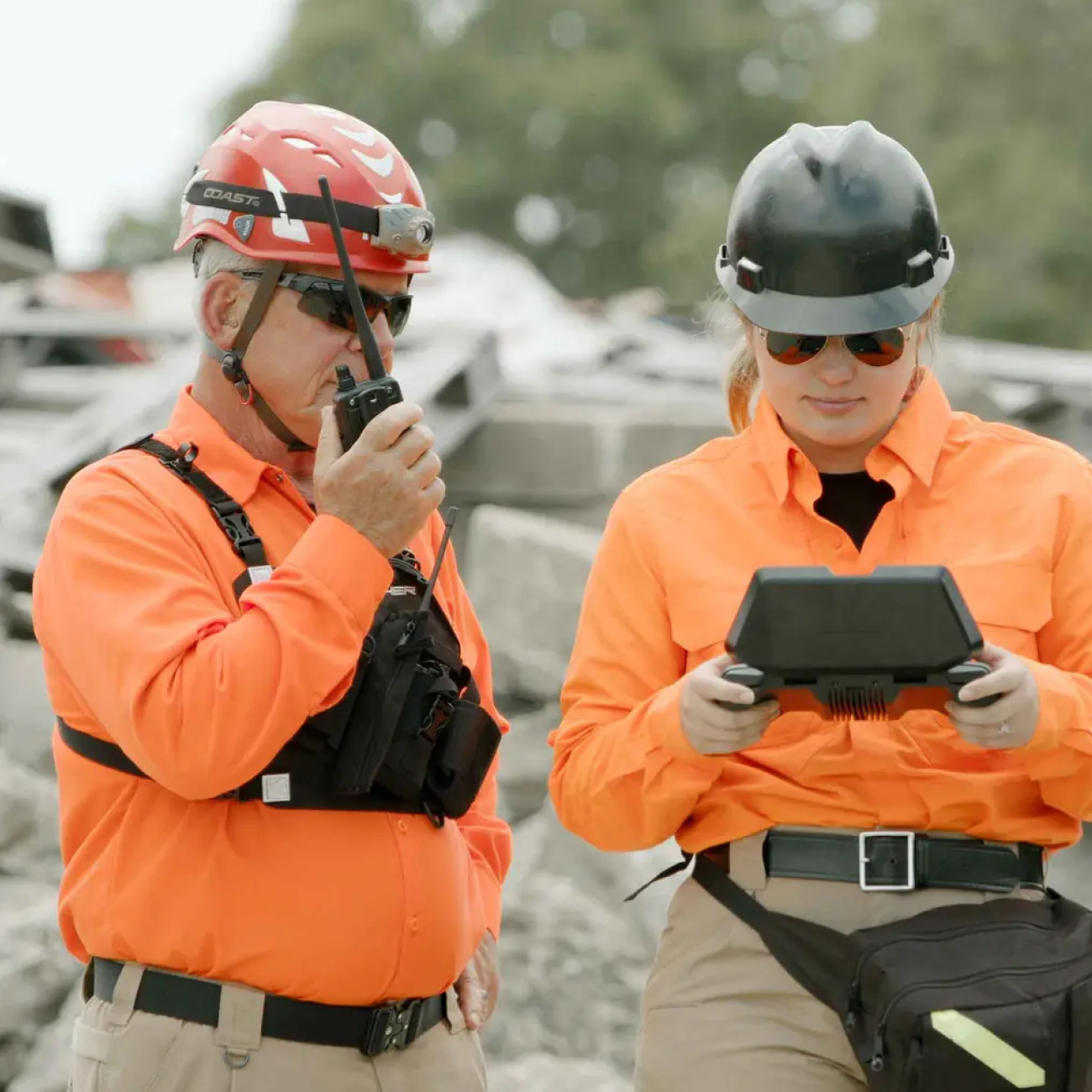 Rescue drone pilot flying a Skydio drone to respond to emergency situation