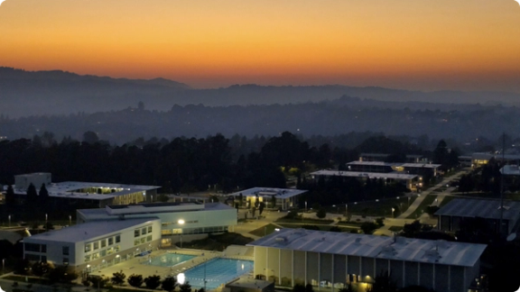 over head photo of buildings at sunset