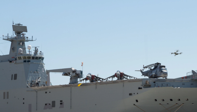 Skydio X10D inspecting assets on aircraft carrier