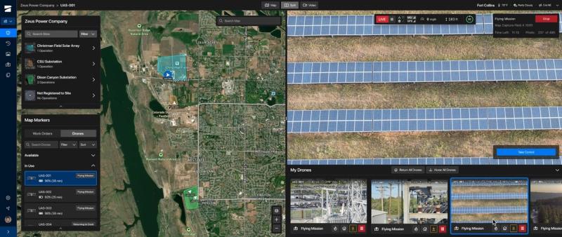 software showing split screen, map on left, captured video on the right